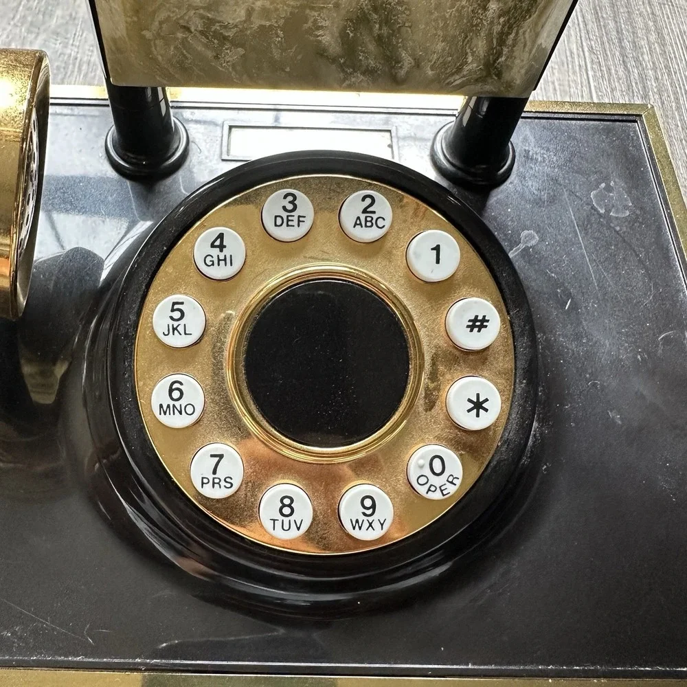 Vtg Marble Onyx Alabaster Rotary Telephone Dial Phone w/ Double Bells Untested - Picture 3 of 13